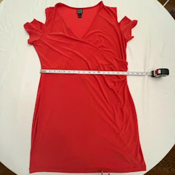 Clara Sunwoo Dress Cold Shoulder Faux Wrap V Neck Women's Red XL - Picture 6 of 9